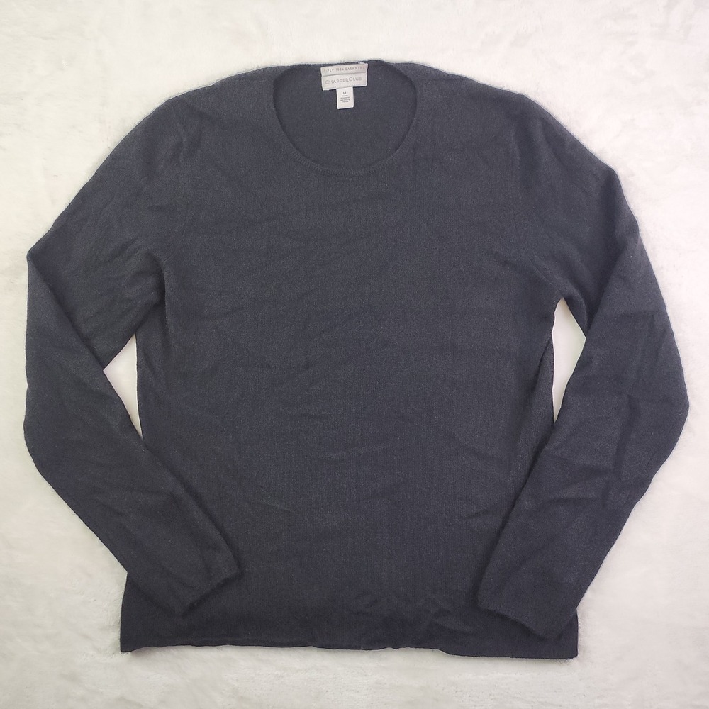 100% Cashmere Sweater Womens Medium Black Quiet Luxury Minimalist Lightweight